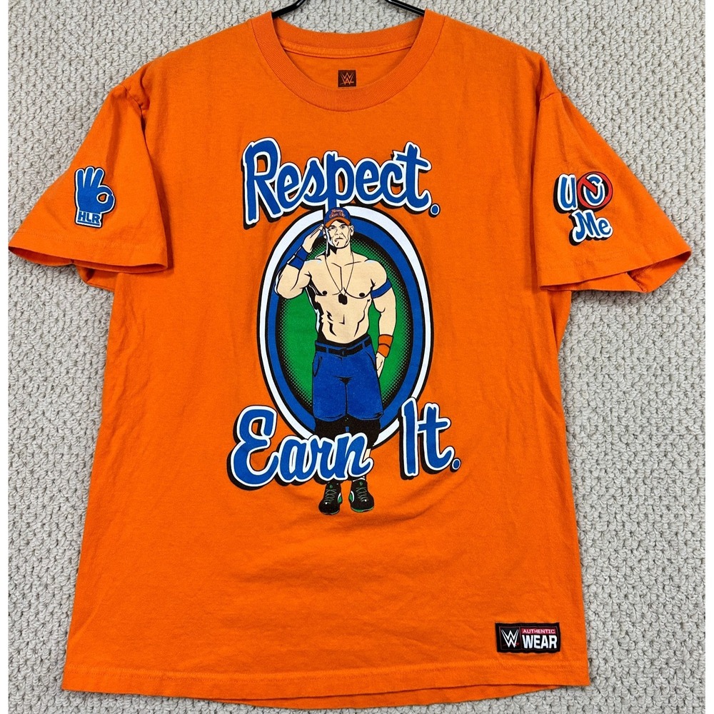 WWE John Cena TShirt Mens L Orange Respect Earn It You Cant See Me Wrestling Tee